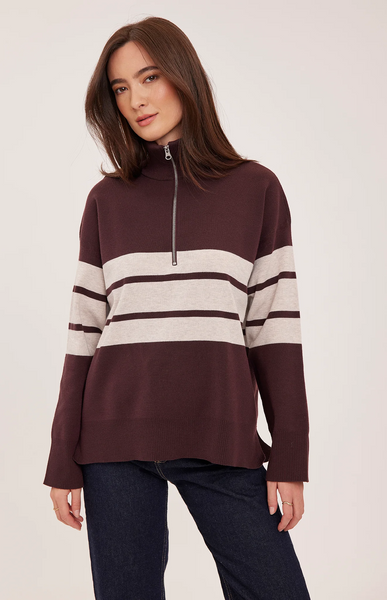 Idris 1/4 Zip Sweater - Fig Stripe