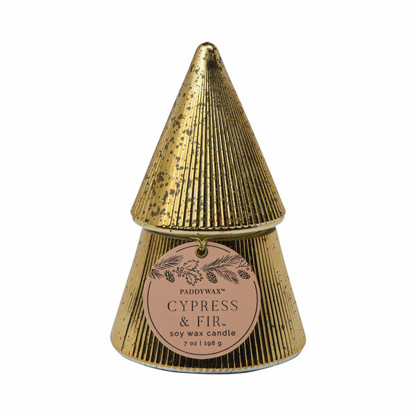 Cypress & Fir 7oz Gold Stacked Tree Candle
