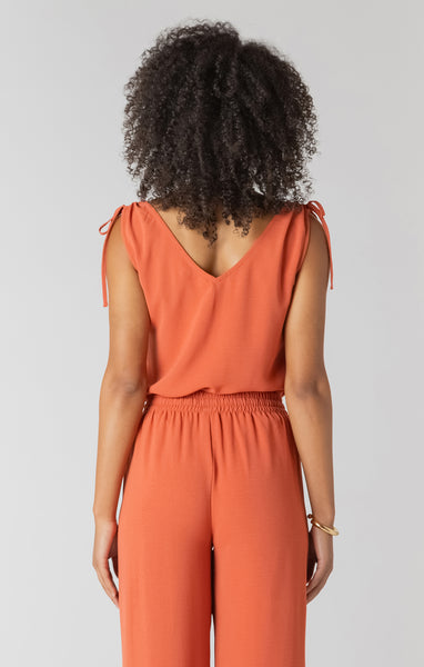 HEIDI V-NECK TIE SHOULDER TOP- copper
