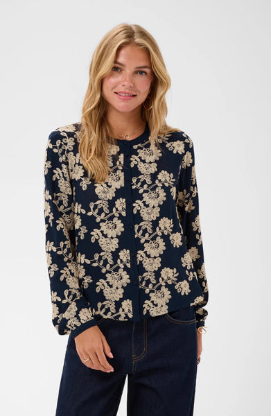 Ruby Blouse - Navy w/ Oatmeal Floral