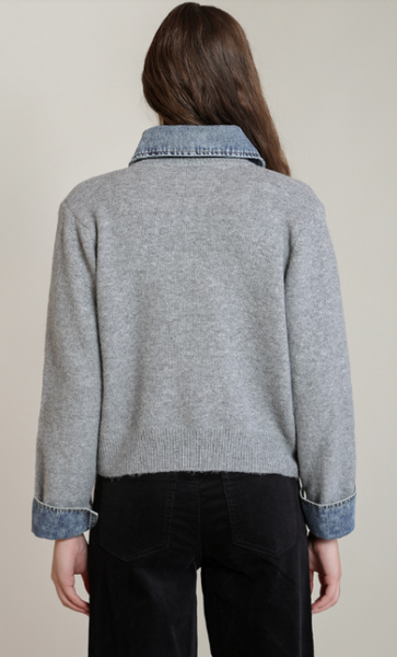 Lisa Denim Trim Cardigan - Grey