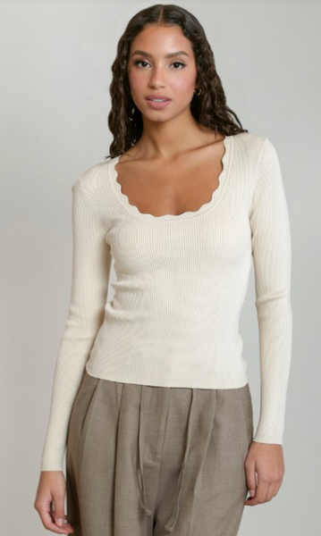 Lucille Scallop Neck Longsleeve - Birch