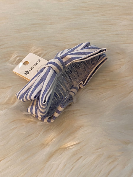 Striped Bow Claw Clip - Blue