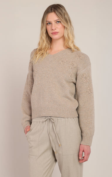 EMMY FLOWER EMBROIDERED SWEATER TOP
