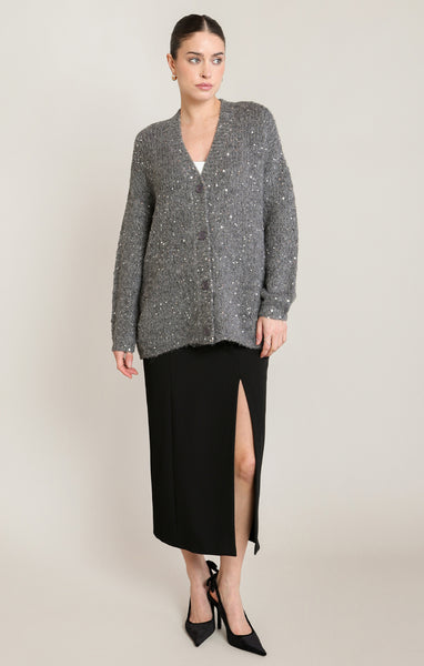 Karly Sequin Cardigan - Medium Grey