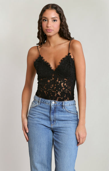 Josie Lace Embroidered Cami Top - Black