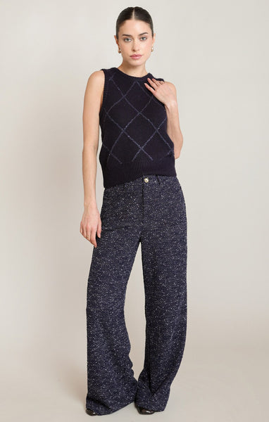 Teresa Boucle Pant - Navy Blue Melange