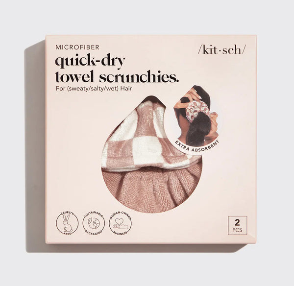 Microfibre Quick Dry Towel Scrunchie - 2pc Terracotta checker￼