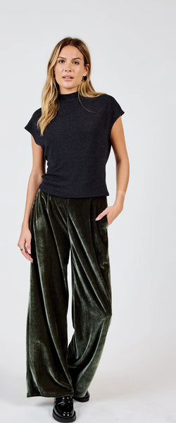 MIDNIGHT OIL VELVET PLEATED PANTS - Dark Miss