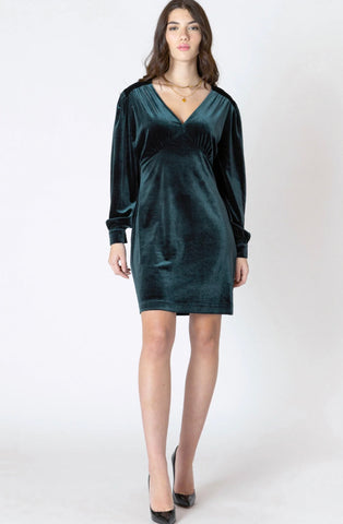 Vienna V-Neck Velvet Mini Dress - Pine