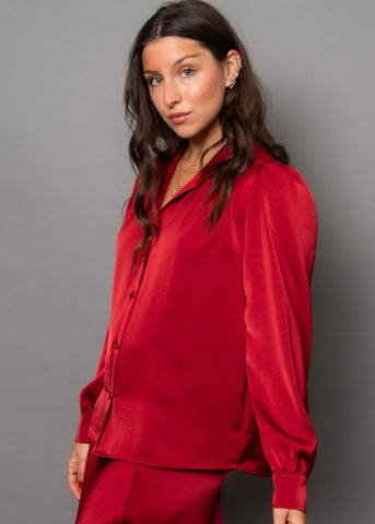 Balicia Button Up Blouse - Burgundy