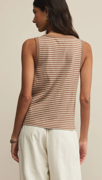 ELIN STRIPED RIB TANK - Iced Coffee
