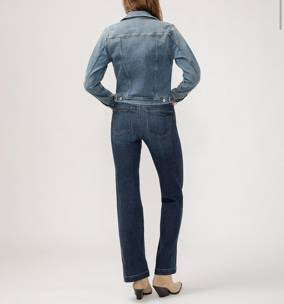 Notched Crop Jean Jacket- indigo mid