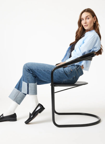 Savannah Cuffed Straight Leg Jeans - Shaded Classic Blue