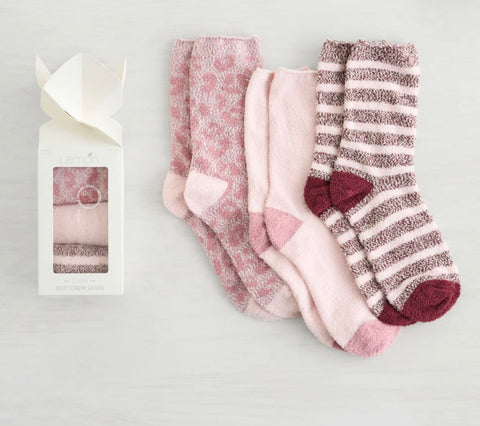 3 Pack Cozy Crew Sock Gift Box - Buff Leopard