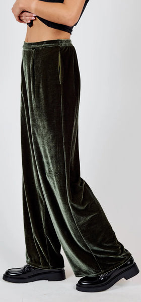 MIDNIGHT OIL VELVET PLEATED PANTS - Dark Miss