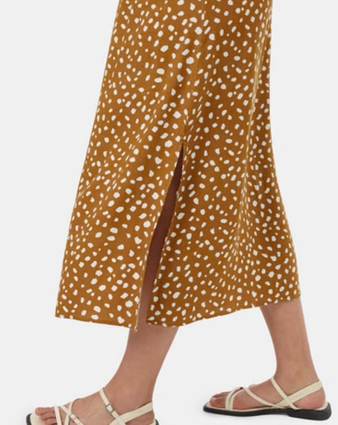 EcoWoven Crepe Skirt- Golden Brown Painterly Dot