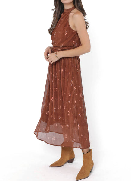 Last Dance Tieback Midi Dress - Brown Multi