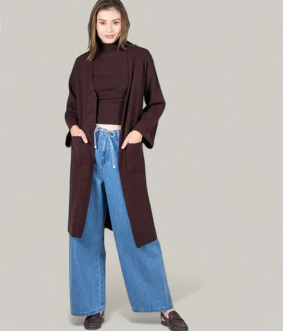 Knit Long Cardigan - Espresso