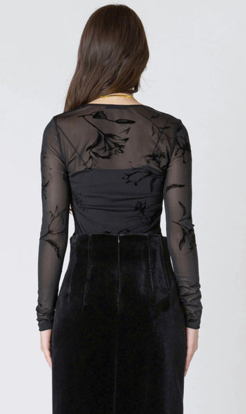 Brianna Burnout Patterned Bodysuit - Black