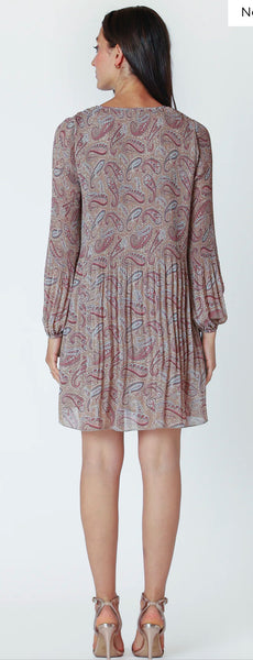 PORSHA Pleated A Line Dress - Neutral Paisley