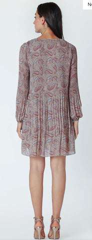 PORSHA Pleated A Line Dress - Neutral Paisley