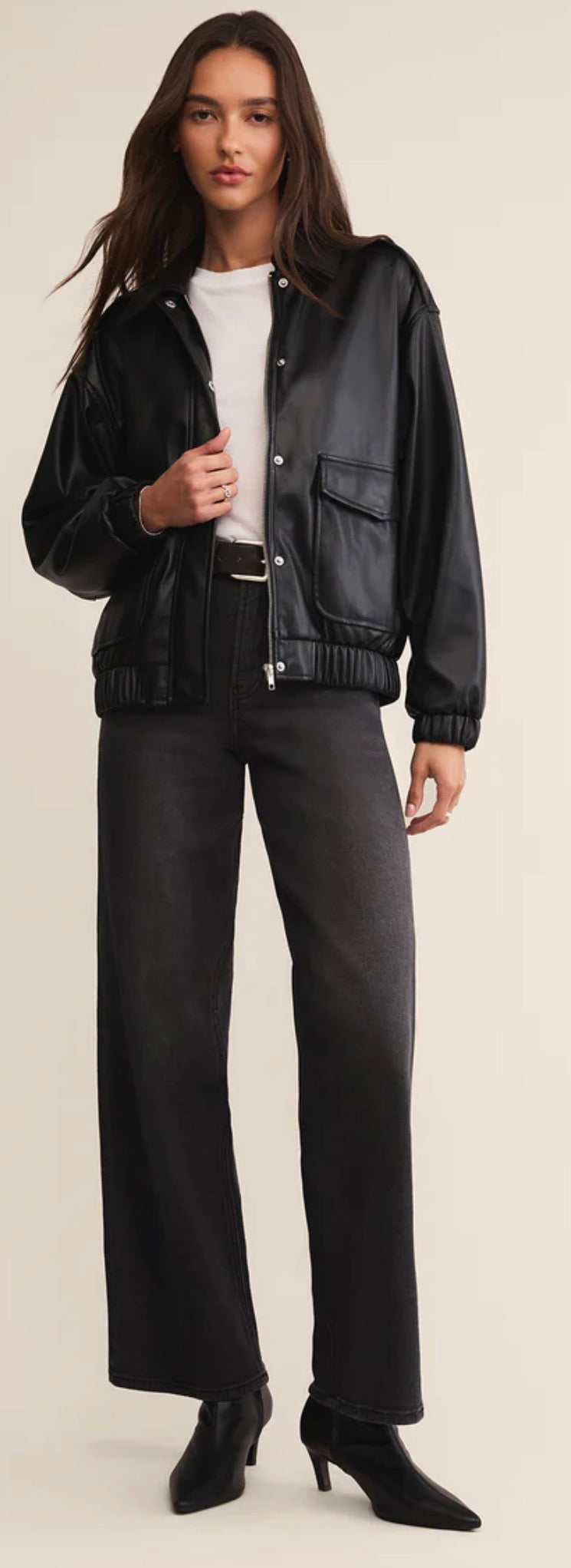 Idols Leather Bomber Jacket - Black