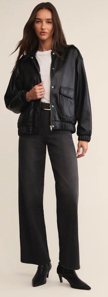 Idols Leather Bomber Jacket - Black