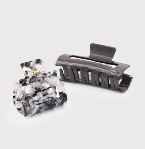 two size clips - pattern & solid color-grey