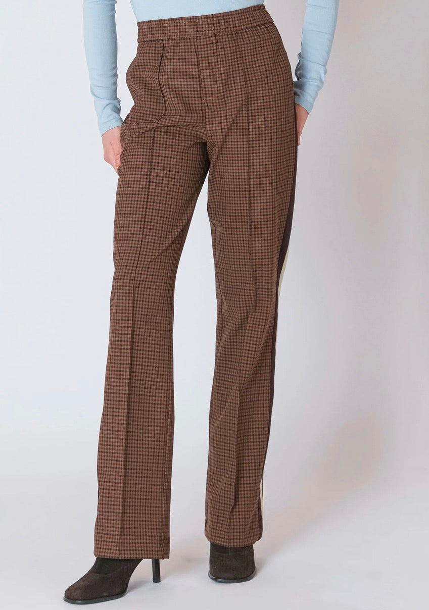 Demi Straight Leg Pant - Brown Check