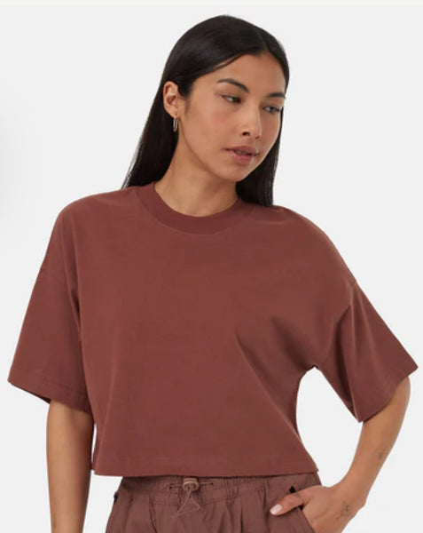 Regenerative Cotton Oversized Crop T-Shirt- Mesa red