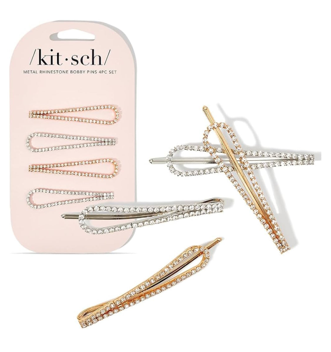 Metal Rhinestone Bobby Pins - 4pc Gold & Silver