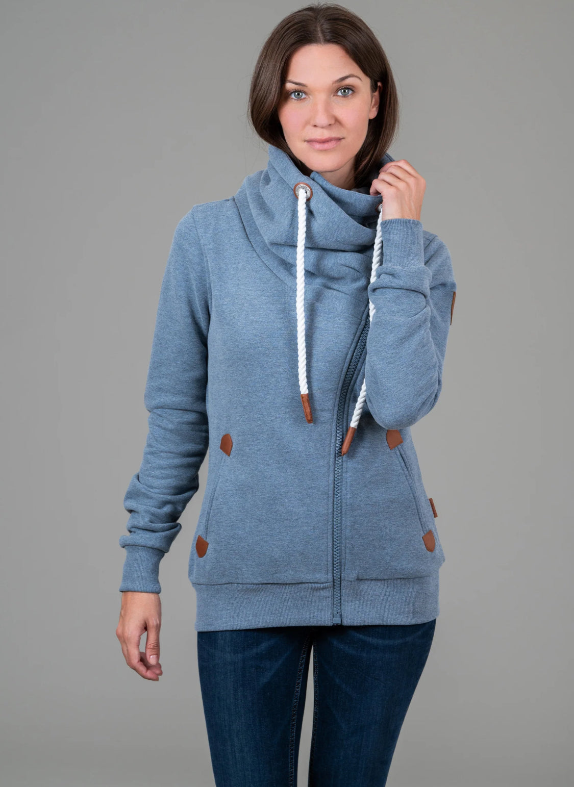 HESTIA HEATHER BLUE FULL-ZIP SWEATSHIRT