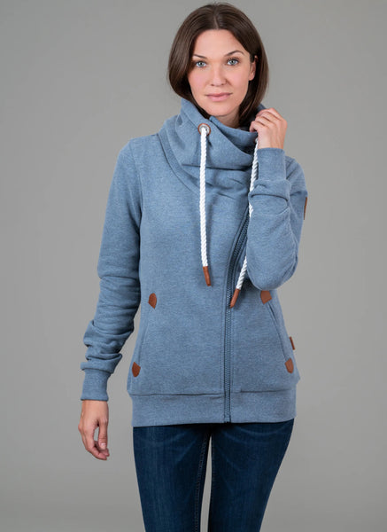 HESTIA HEATHER BLUE FULL-ZIP SWEATSHIRT