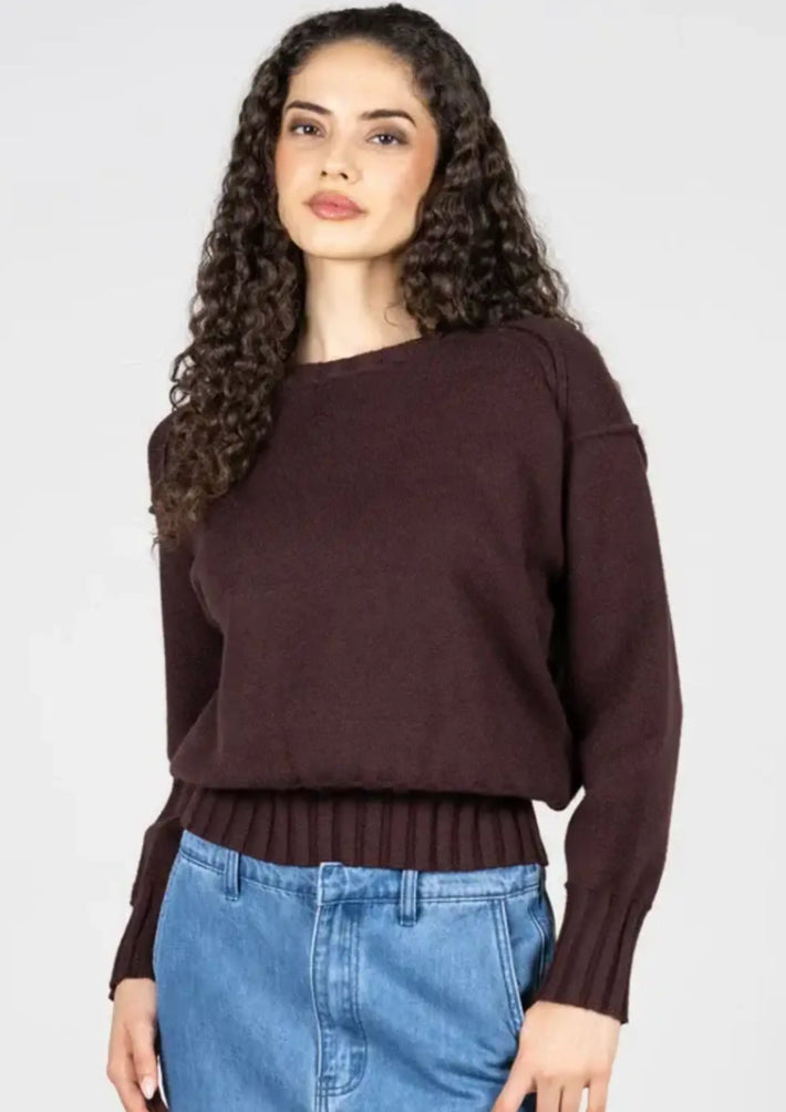 Blend Knit Rib Detail Crew - Espresso