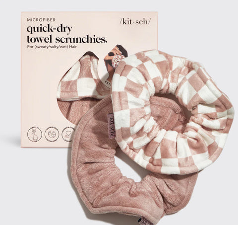 Terracotta Checker Microfiber Towel Scrunchies 2pc Set