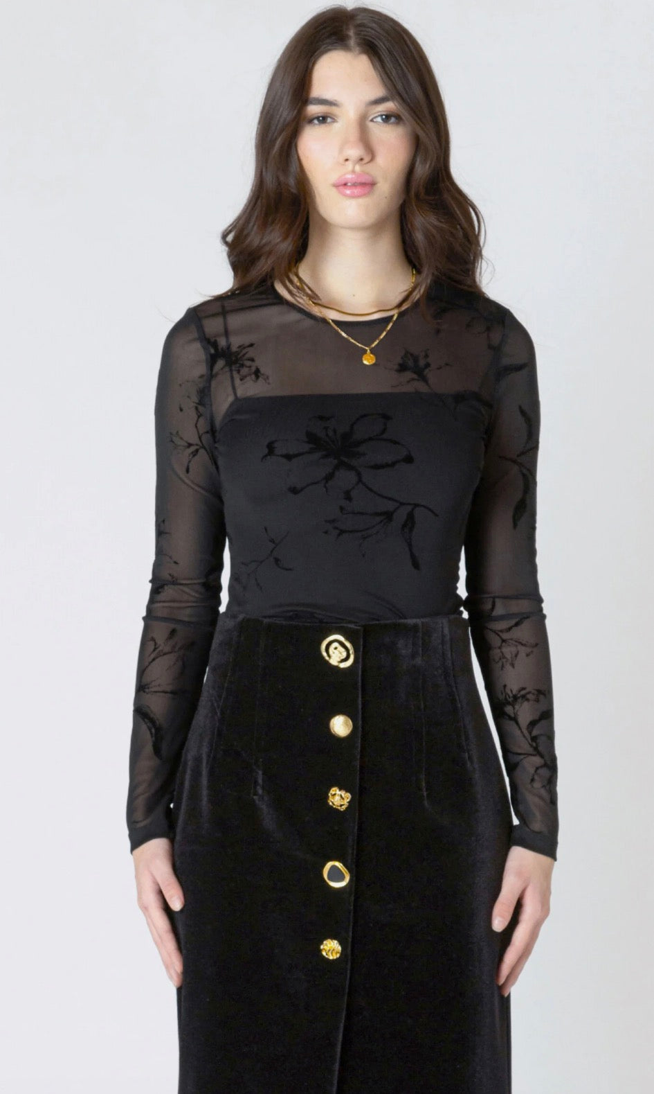 Brianna Burnout Patterned Bodysuit - Black