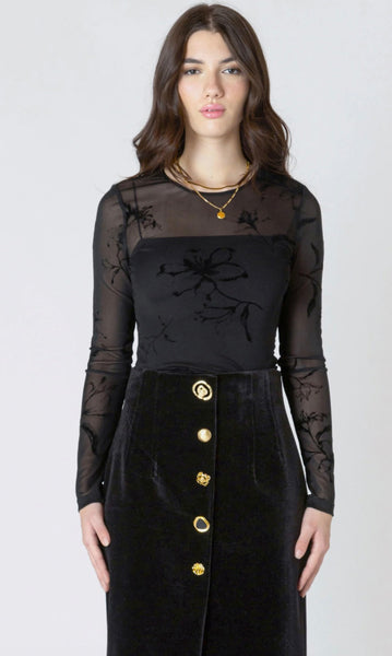 Brianna Burnout Patterned Bodysuit - Black