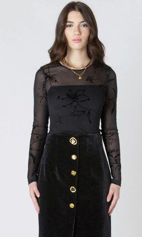 Brianna Burnout Patterned Bodysuit - Black