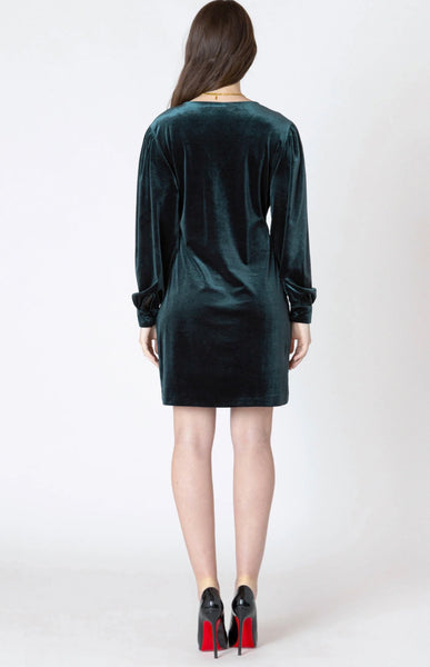 Vienna V-Neck Velvet Mini Dress - Pine