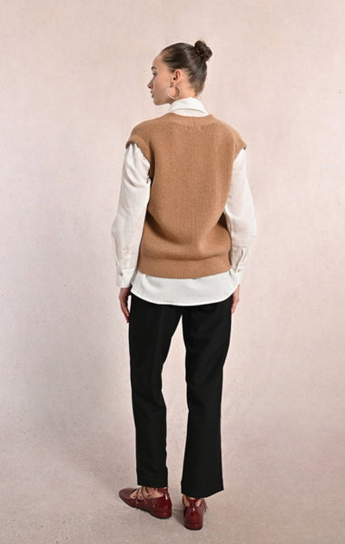 Leanna Knitted Sleveless Cardigan - Camel