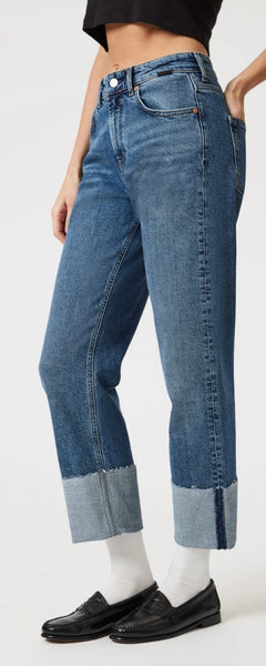 Savannah Cuffed Straight Leg Jeans - Shaded Classic Blue