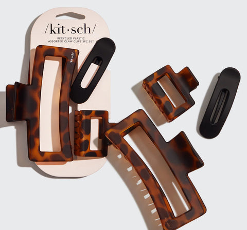 Recycled Plastic Assorted Claw Clips 3pc - Rectangle Open Shape