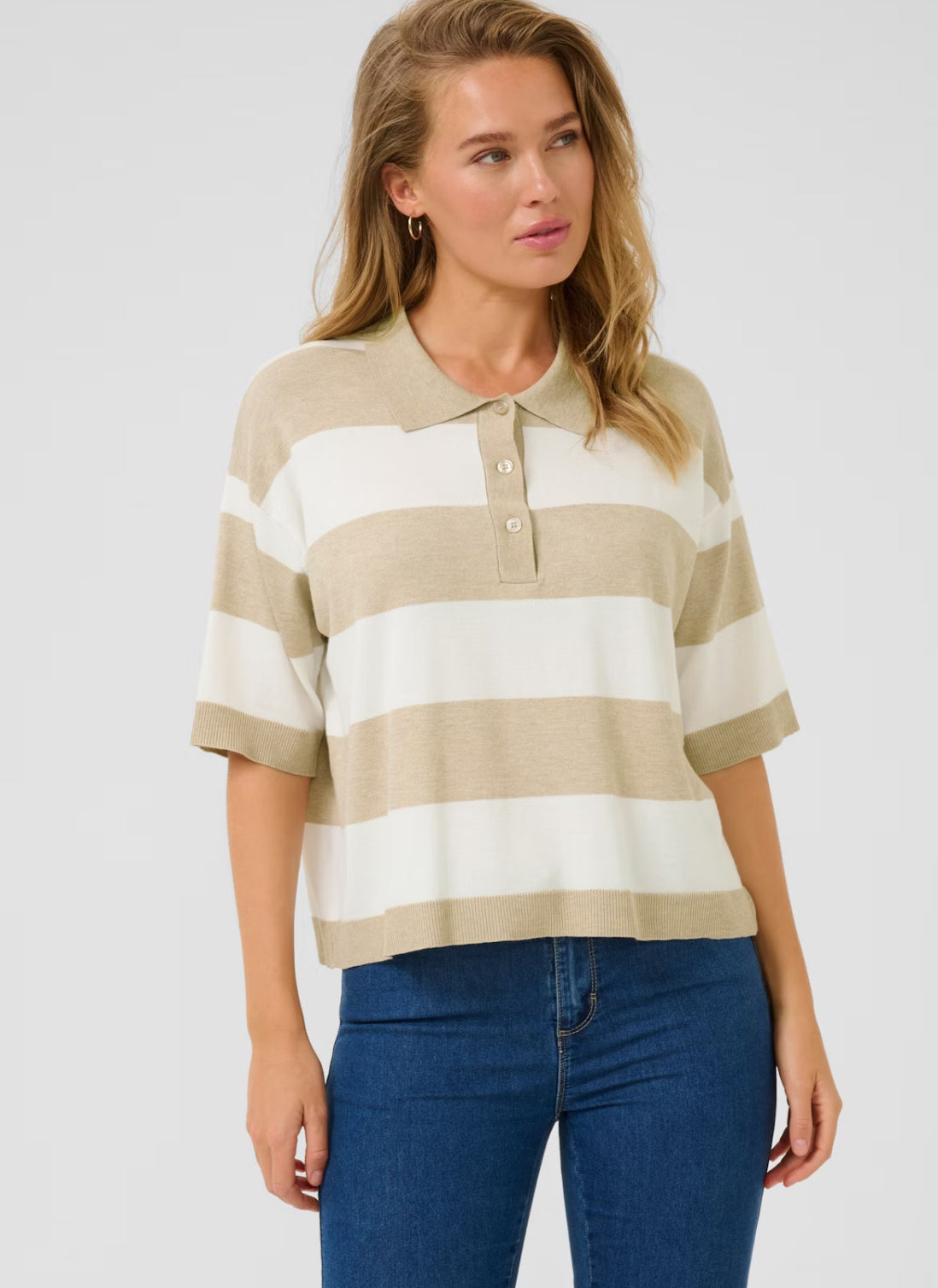 Lizza Polo Knit - Feather Tan Gray