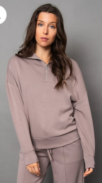 SEANNI - Soft Knit LS Half Zip Pullover - Fog