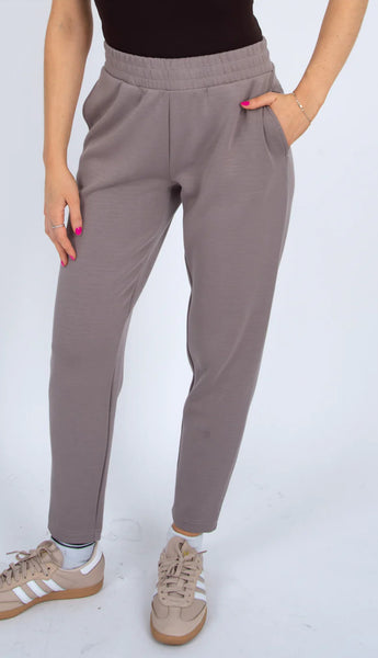 Julina Soft Knit Drawstring Pull on Tapered Pants - Fog
