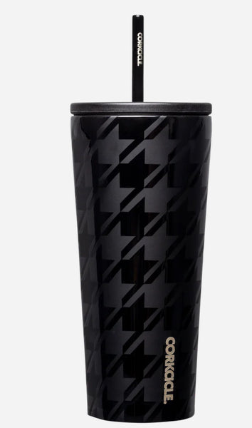 COLD CUP INSULATED TUMBLER WITH STRAW-  ONYX HOUNDSTOOTH 24oz