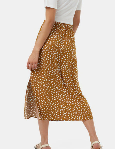 EcoWoven Crepe Skirt- Golden Brown Painterly Dot