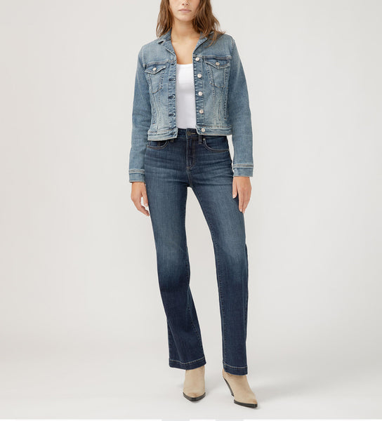 Notched Crop Jean Jacket- indigo mid