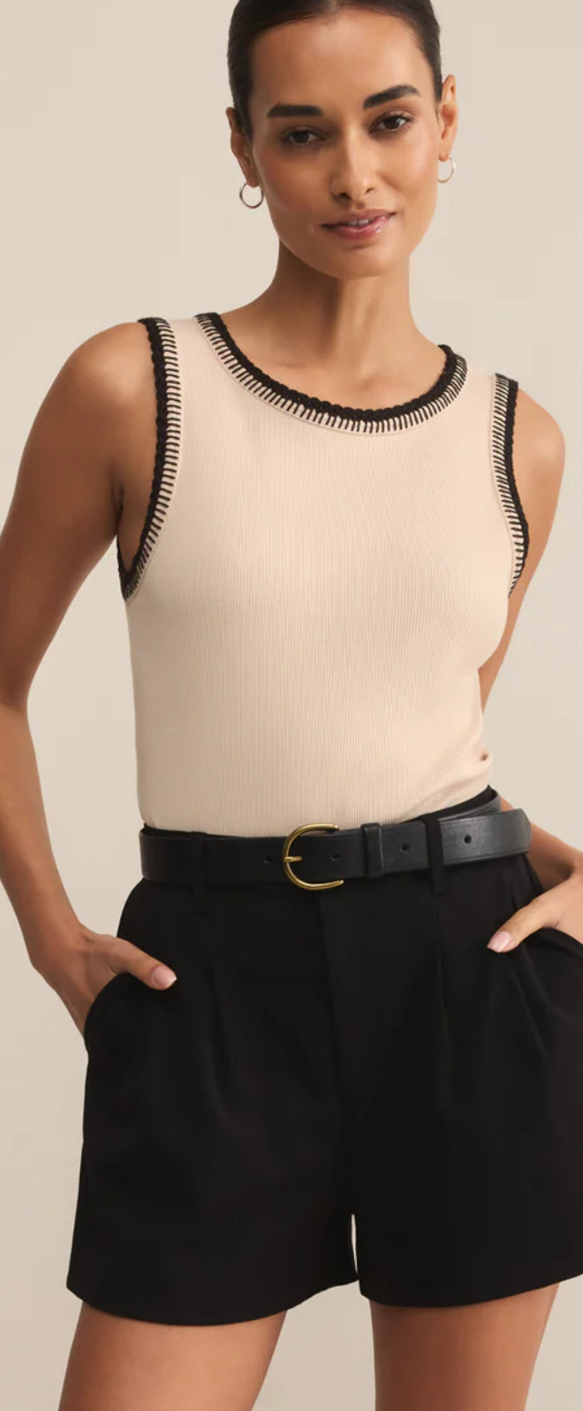 Social Whipstitch Tank - Cream